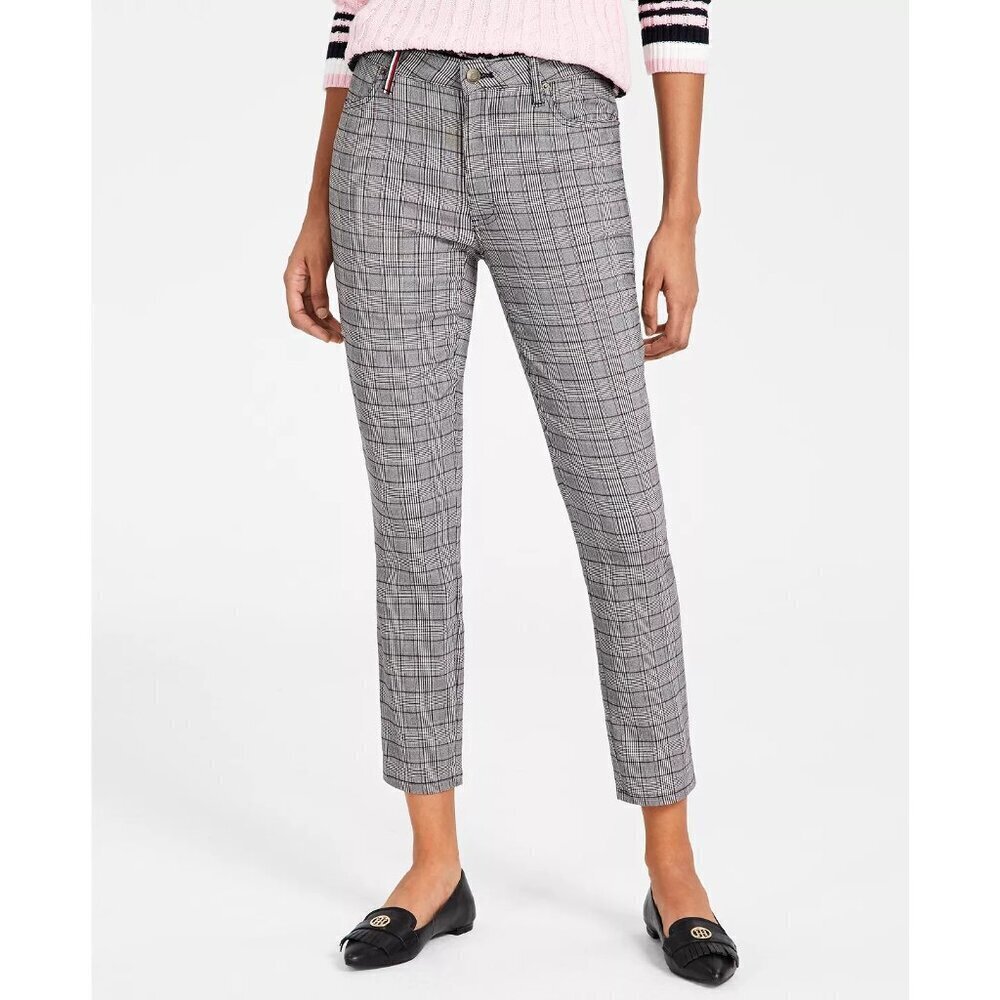 Tommy Hilfiger Womens Size 4 Plaid Houndstooth Printed Skinny Ankle Pants $89